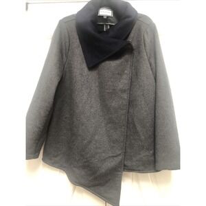 EDEN SOCIETY BLUE/GREY ASYMMETRICAL WRAP SNAP WOOL BLEND COAT SZ L‎ NWOT